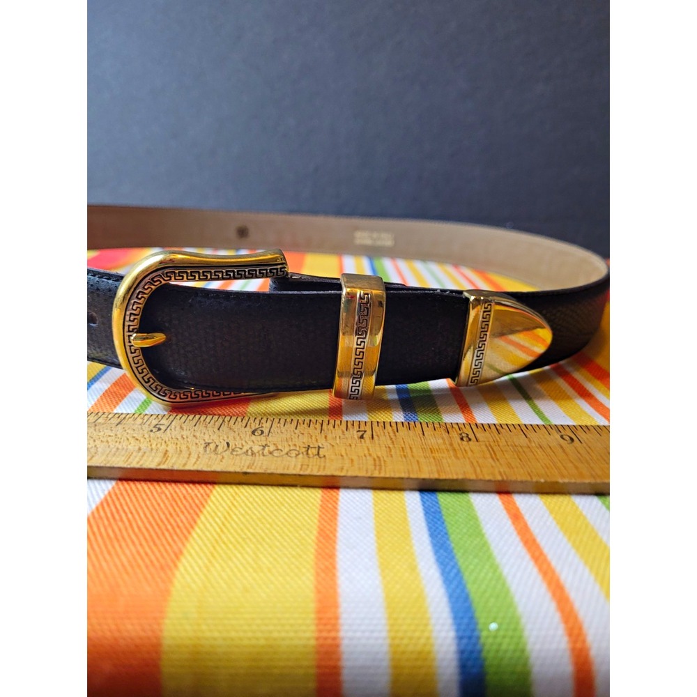 Unisex Made In Italy Fashion Belt Black w/ Gold Tone Buckle Textured 32
